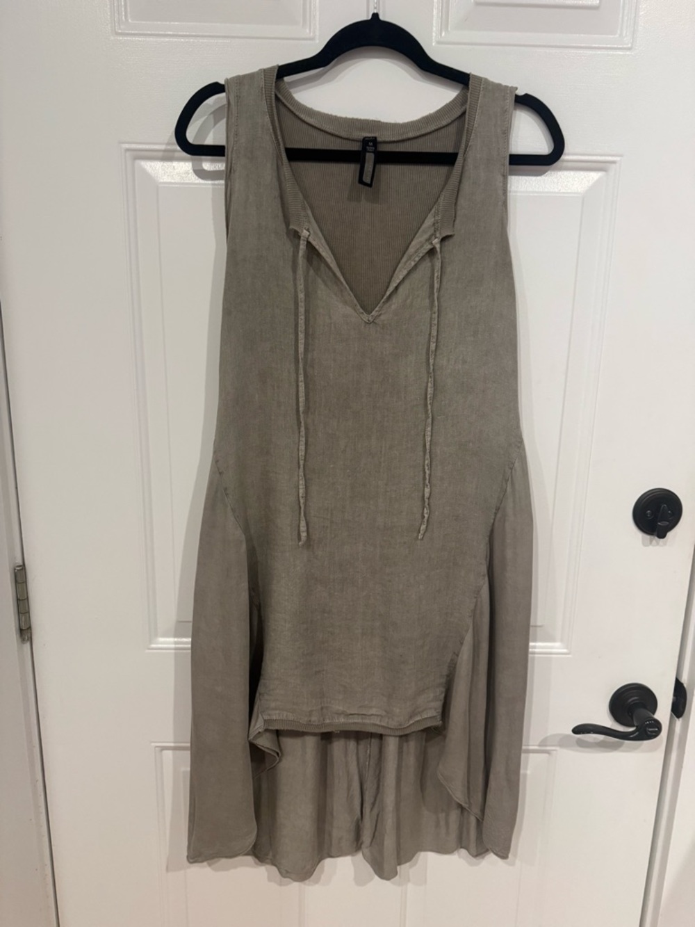 Inizio Sleeveless Linen-Blend High-Low Tunic Dress in Olive Gray